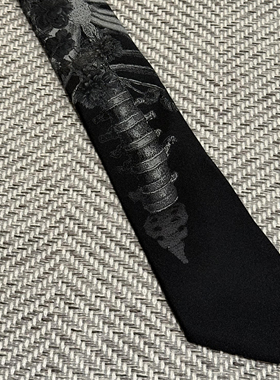 中古日式黑色刺绣领带男商务正装个性真丝领带