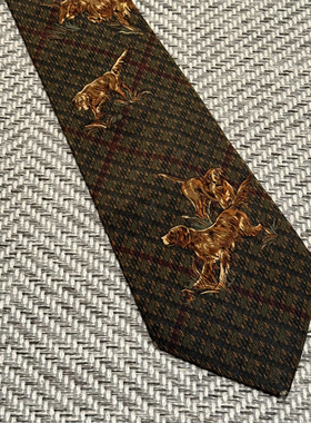 复古猎犬印花领带男商务正装轻奢百搭丝绸领带