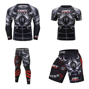 巴西柔术MMA黑锦鲤综合格斗紧身衣训练防磨衣健身速干衣男士短袖