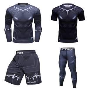 钢铁侠超级英雄黑豹巴西柔术格斗防磨衣短裤男健身速干训练服套装