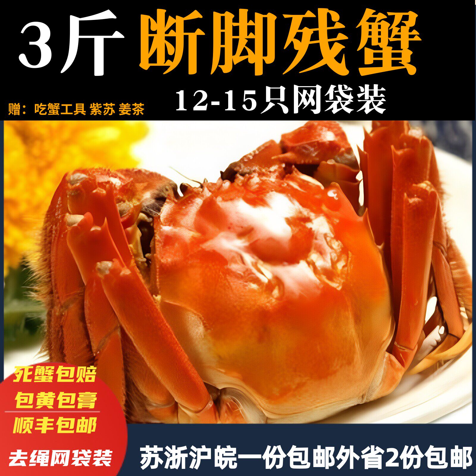 活蟹残蟹精品】固城湖大闸蟹残蟹鲜活螃蟹断脚残次蟹3斤装12-15只