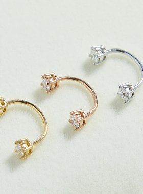 18K金钻石耳钉6分10分20分30分40分U型螺丝拧双面四爪钻石耳骨钉