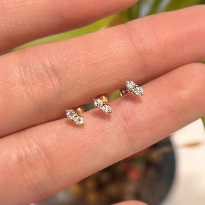 真金真钻18K金6分钻石小耳钉白金彩金拧螺丝耳骨钉au750耳饰单只