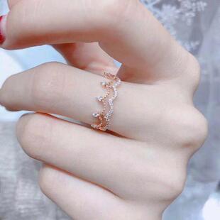 18K金钻石皇冠波浪组合戒精致 单戴叠戴都很美 小清新仙女款