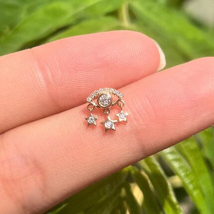 真金真钻18K金钻石耳钉短款流苏星星耳坠耳环小巧简约百搭耳骨钉