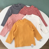 肩扣男女童内搭 T恤小码 140儿童打底衫 半高领纯棉弹力宝宝长袖