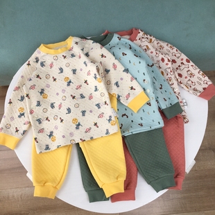 空气层家居服秋衣秋裤 宝宝秋冬睡衣裤 150日系小童保暖内衣套装