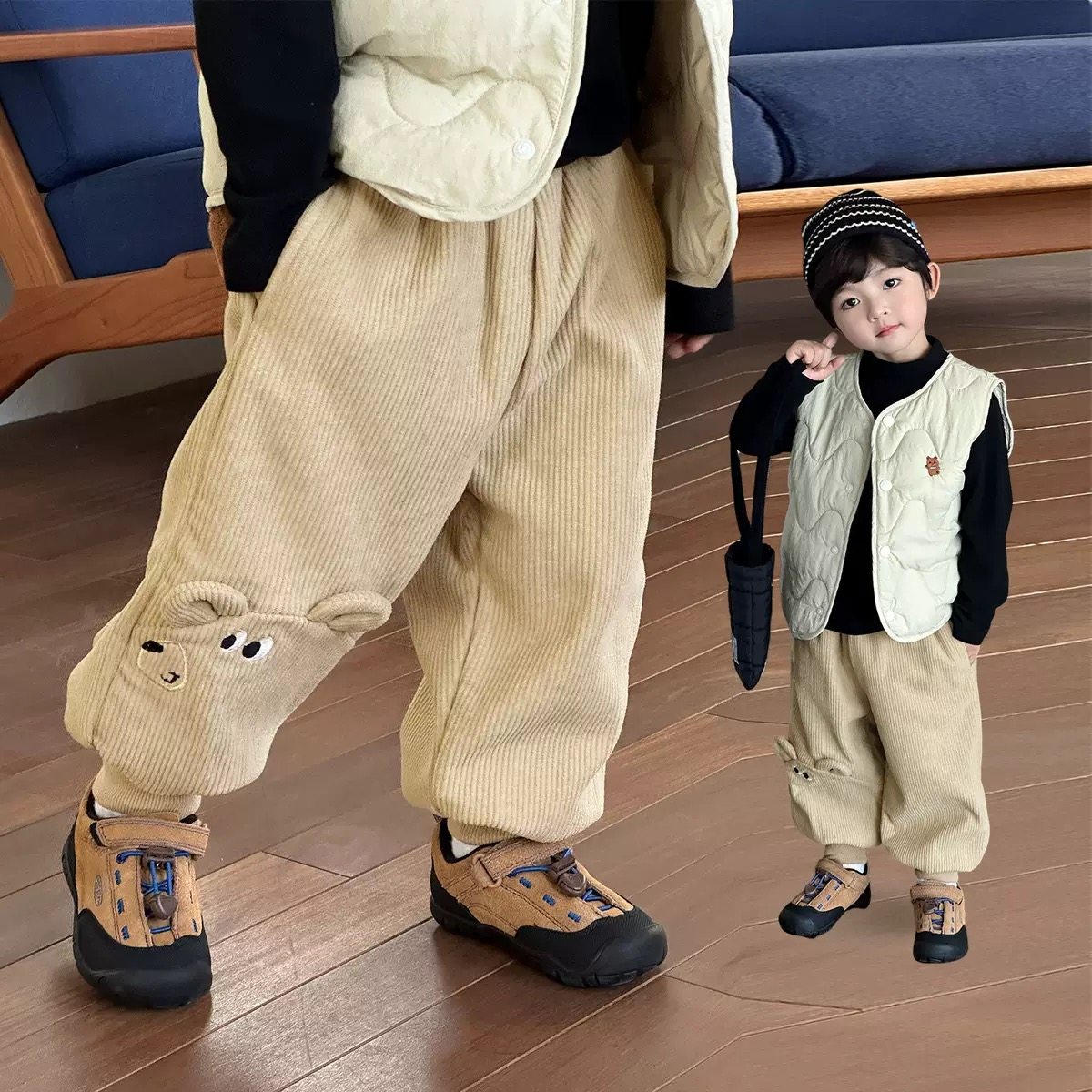 男童灯芯绒一体绒裤子中大童卫裤