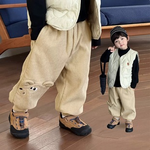 运动裤 100 中大童卫裤 子儿童加绒长裤 秋冬 160男童一体绒灯芯绒裤