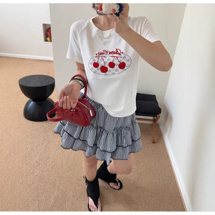赵美延tong款樱桃刺绣短袖T恤夏季新款修身显瘦上衣女装源头工厂