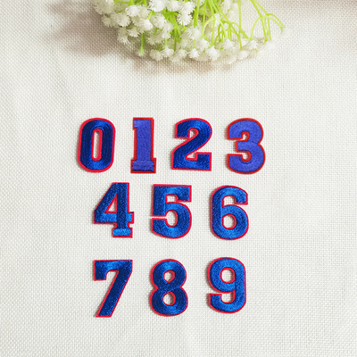 新款蓝色刺绣数字装饰补丁贴可缝可熨烫衣服包包标记数字补洞布贴