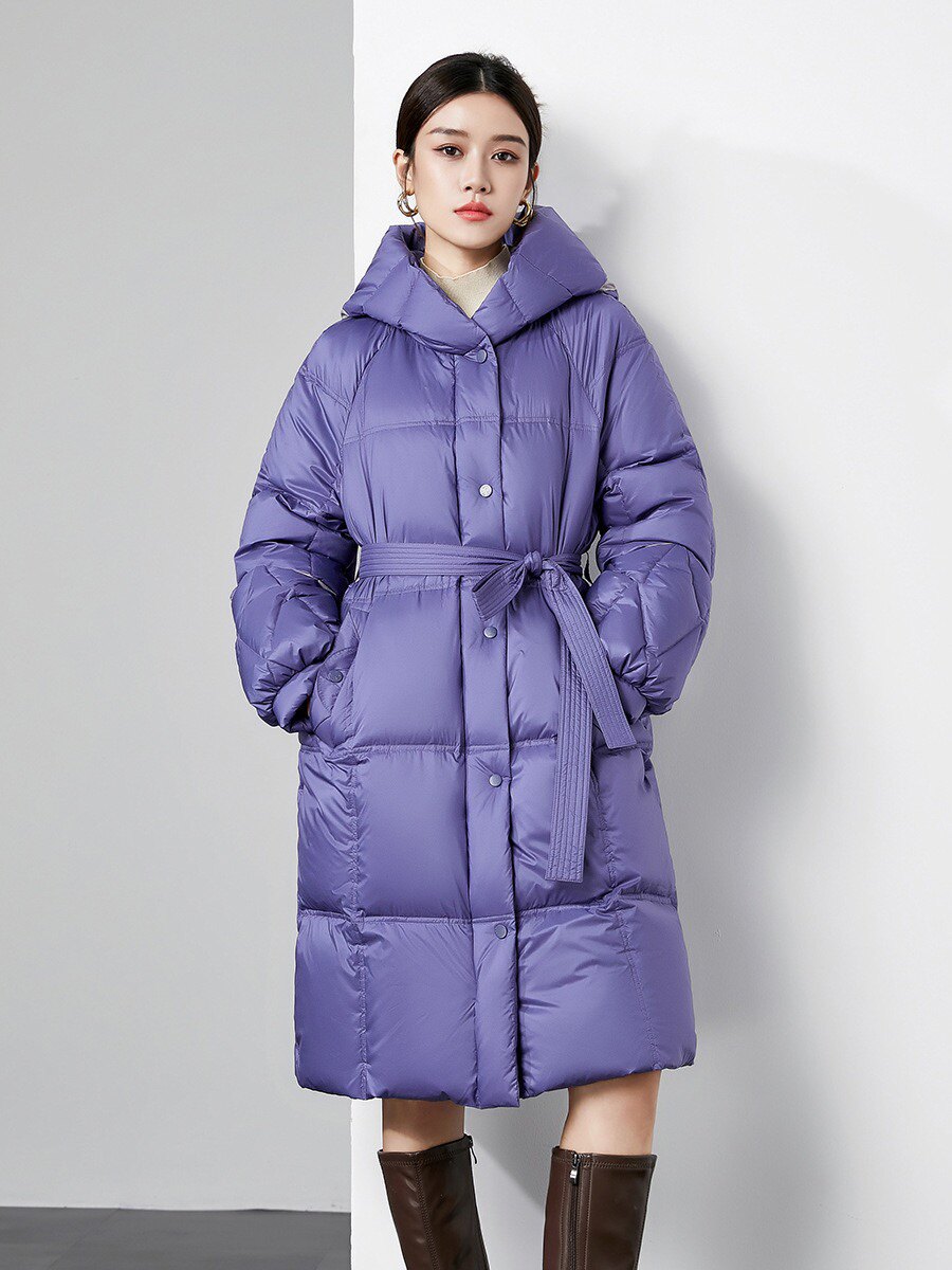 紫色羽绒服女2025新款加厚保暖90白鸭绒中长款收腰宽松冬季外套潮