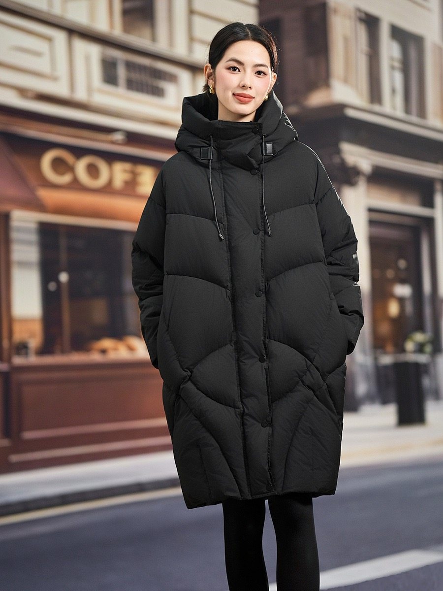 2025冬季新款加厚黑色羽绒服女洋气韩版大码宽松中长款面包服外套