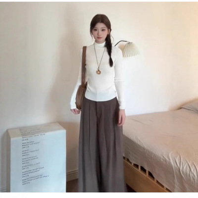 白色加绒大衣内搭上衣女加厚可外穿保暖修身长袖秋冬季高领打底衫