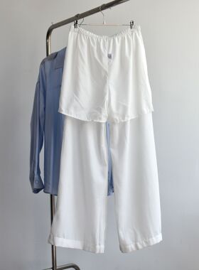 【仿麻白裤子】夏季女装新款不透有内衬仿麻垂感阔腿休闲裤子白色