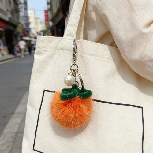 仿水貂毛小柿子汽车钥匙扣挂件ins可爱毛绒球书包包挂饰生日礼物