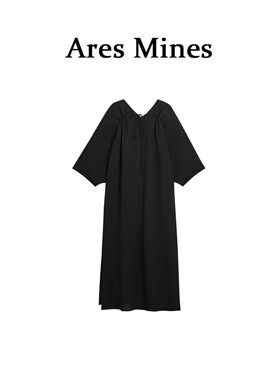 【盛朗熙Ares Mines】初霁晨曦 复古气质显瘦宽松绑带纯色连衣裙