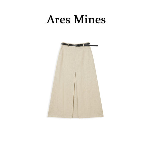 【盛朗熙Ares Mines】疏影横斜 开叉拼接设计腰带A字高腰半身裙