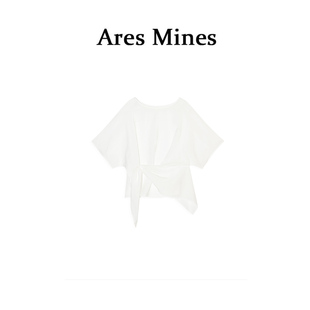 【盛朗熙Ares Mines】一襟素意 氛围感不规则飘带设计圆领短袖T恤