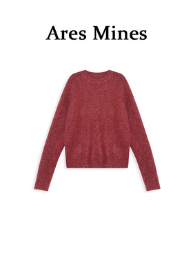 【盛朗熙AresMines】馥郁玫瑰 圣诞红宽松慵懒风圆领秋冬针织毛衣