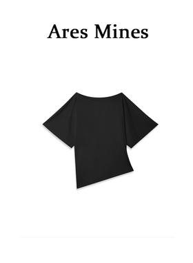 【盛朗熙Ares Mines】不羁简裁 不规则设计斜裁休闲圆领短袖T恤