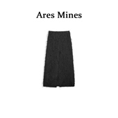 浪漫之旅 盛朗熙AresMines 黑色流苏开叉直筒中高腰半身裙中裙