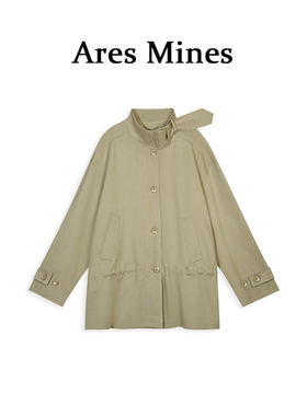 【盛朗熙AresMines】伊顿公学 内外撞色设计高领大扣袢风衣外套女