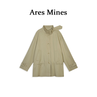 【盛朗熙AresMines】伊顿公学 内外撞色设计高领大扣袢风衣外套女