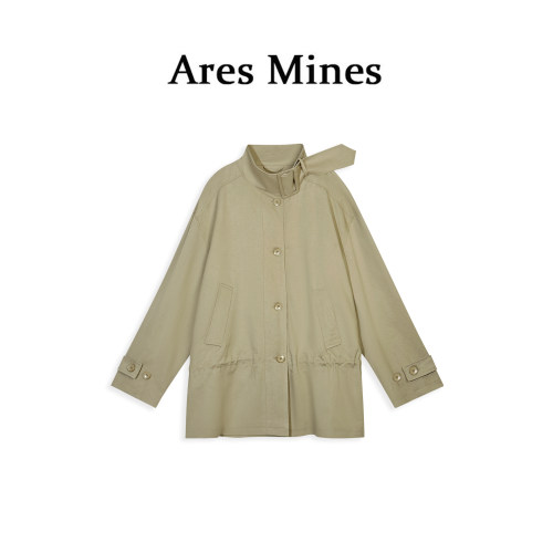 【盛朗熙AresMines】伊顿公学 内外撞色设计高领大扣袢风衣外套女