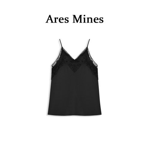 【盛朗熙AresMines】凉月幽光 钩花蕾丝设计天丝V领缎面内搭吊带