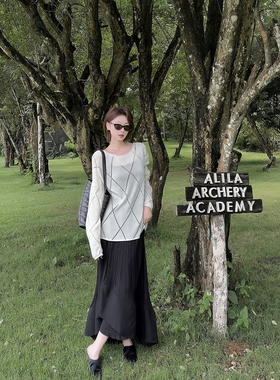 【盛朗熙AresMines】菱光织影 气质通勤麻感镂空菱格纹针织衫上衣