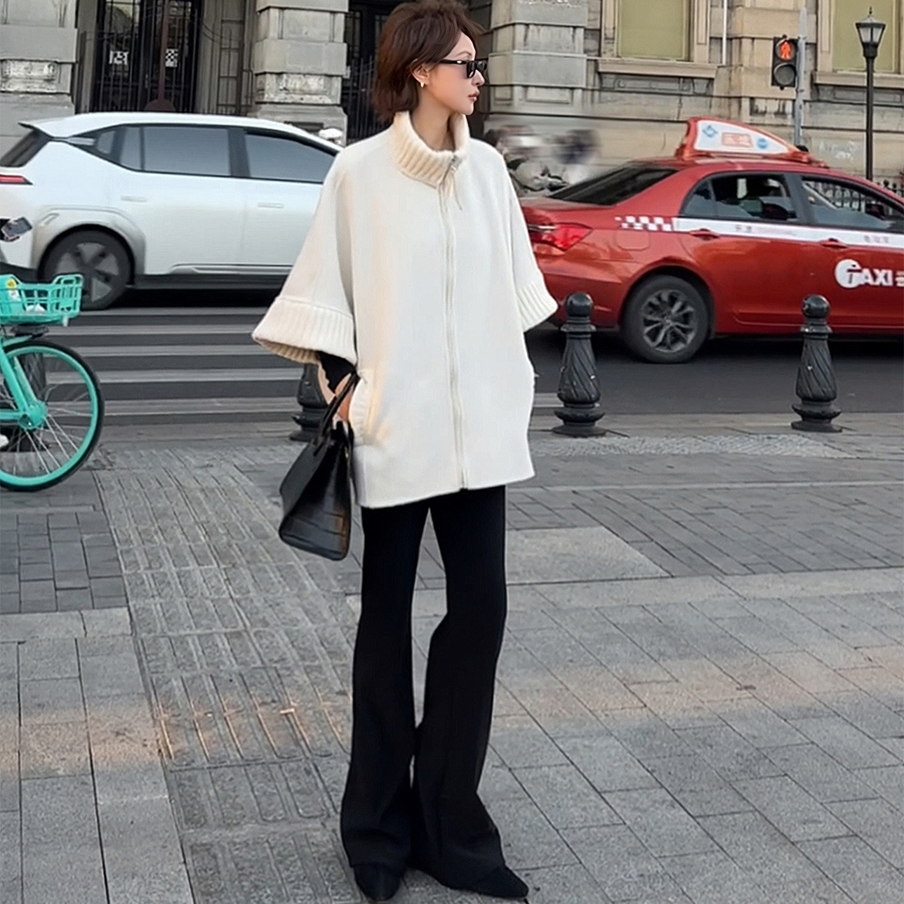 【盛朗熙AresMines】松弛有度 通勤松紧高腰薄绒直筒微喇休闲长裤