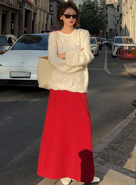 【盛朗熙Ares Mines】栀子呢喃 优雅肌理腰带纯色A字毛呢西装半裙