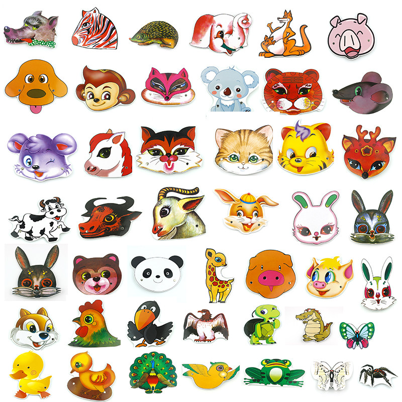 幼儿表演道具动物面具袋鼠刺猬松鼠长颈鹿小熊猫老虎山羊游戏头饰