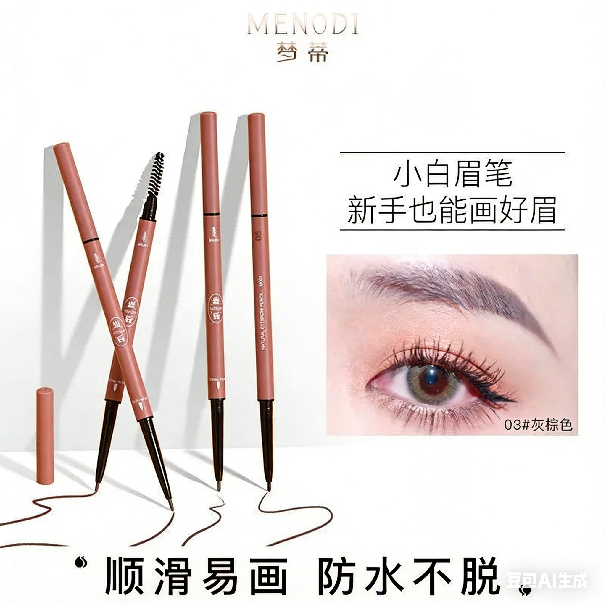 梦蒂眉笔硬心防水微雕定型持久不脱妆自然立体不晕染双头极细线条