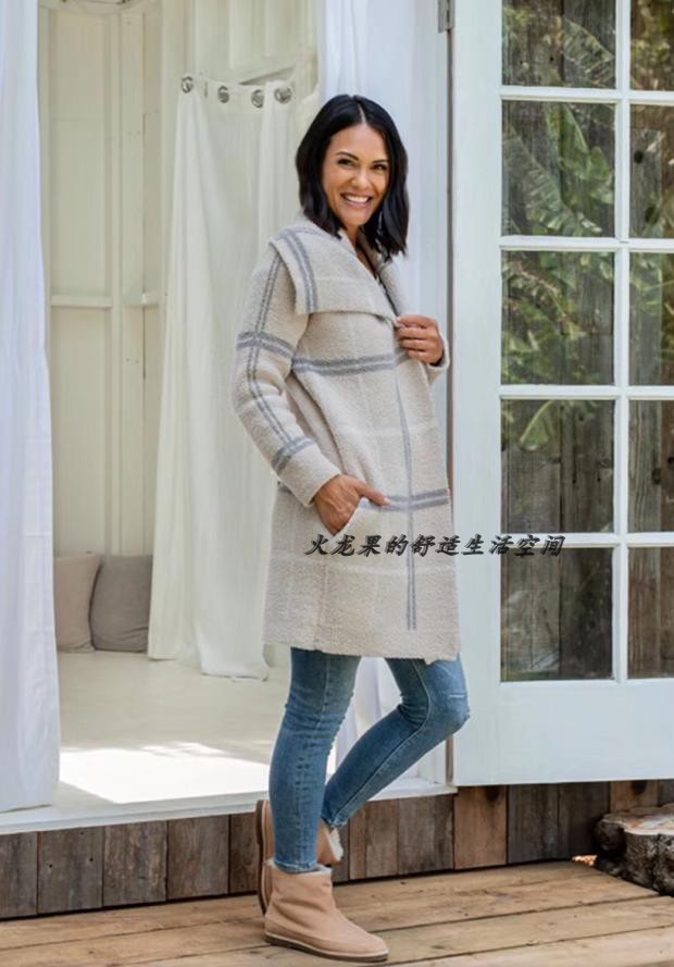 美国柔软中长款格纹大衣