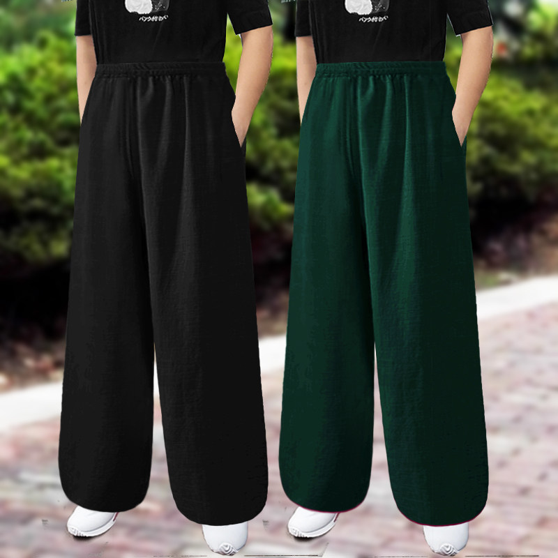 春夏棉麻太极裤男女宽松灯笼裤亚麻瑜珈裤健身裤武术表演裤练功裤
