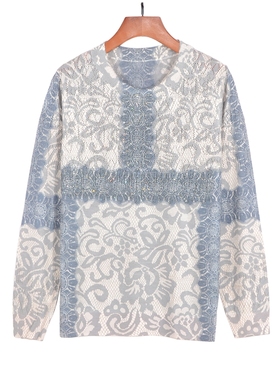 2025新款秋季薄款女针织衫圆领长袖上衣镂空镶钻天丝羊毛t恤22862