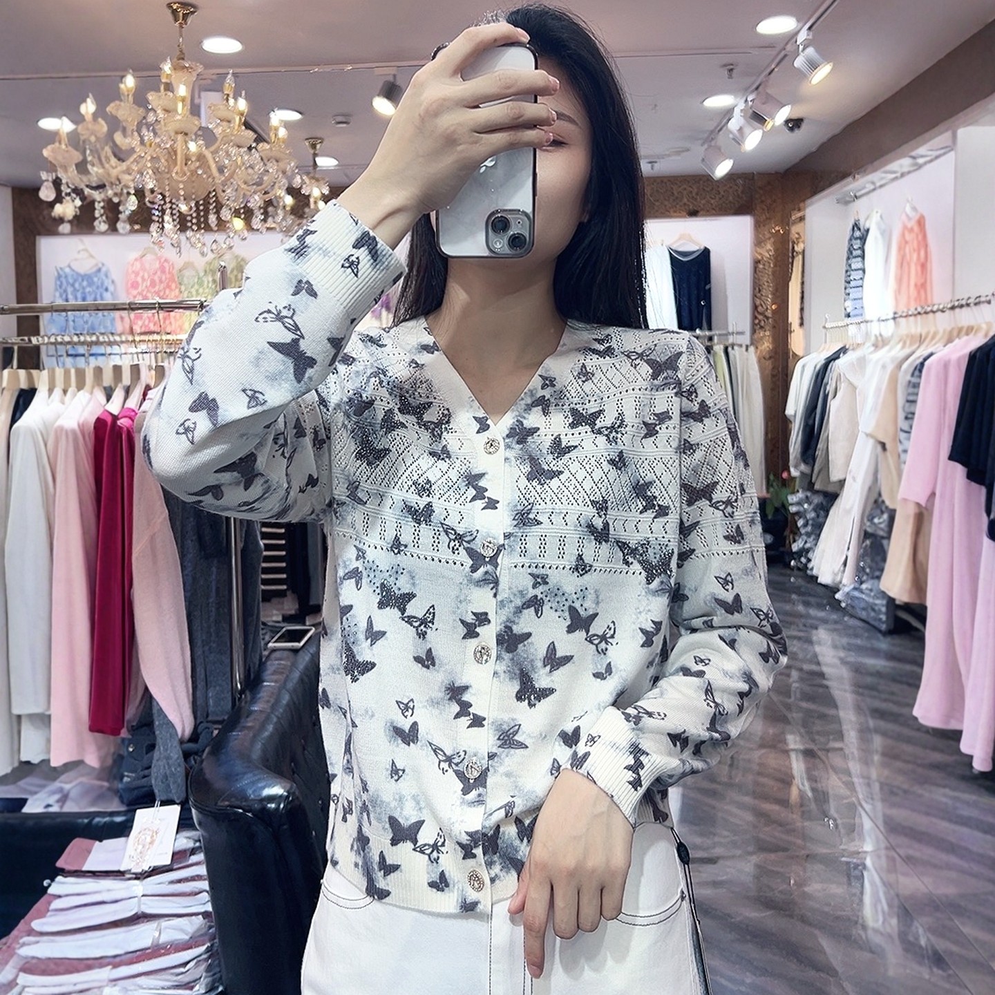 2025新款秋季女装薄款古嘉子长袖天丝羊毛针织衫开衫印花上衣6601