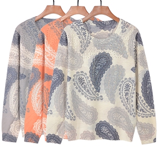 春季 长袖 天丝羊毛衫 女针织衫 毛衣0562 古嘉子印花烫钻溥款 2026新款