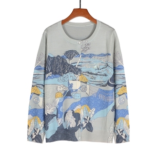 薄款 女装 女针织衫 圆领长袖 2105 2025新款 上衣镂空天丝羊毛开衫 秋季