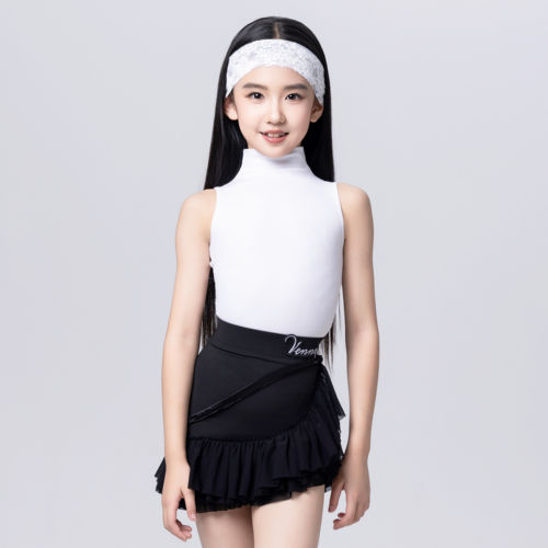 Venny薇妮拉丁舞服新款女儿童练功服高领袖套训练服套装国标考级