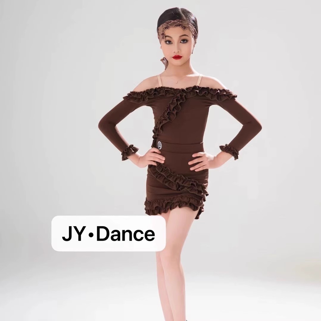 JYDANCE拉丁舞服女童新款长袖吊带花边设计专业表演服少儿练功服