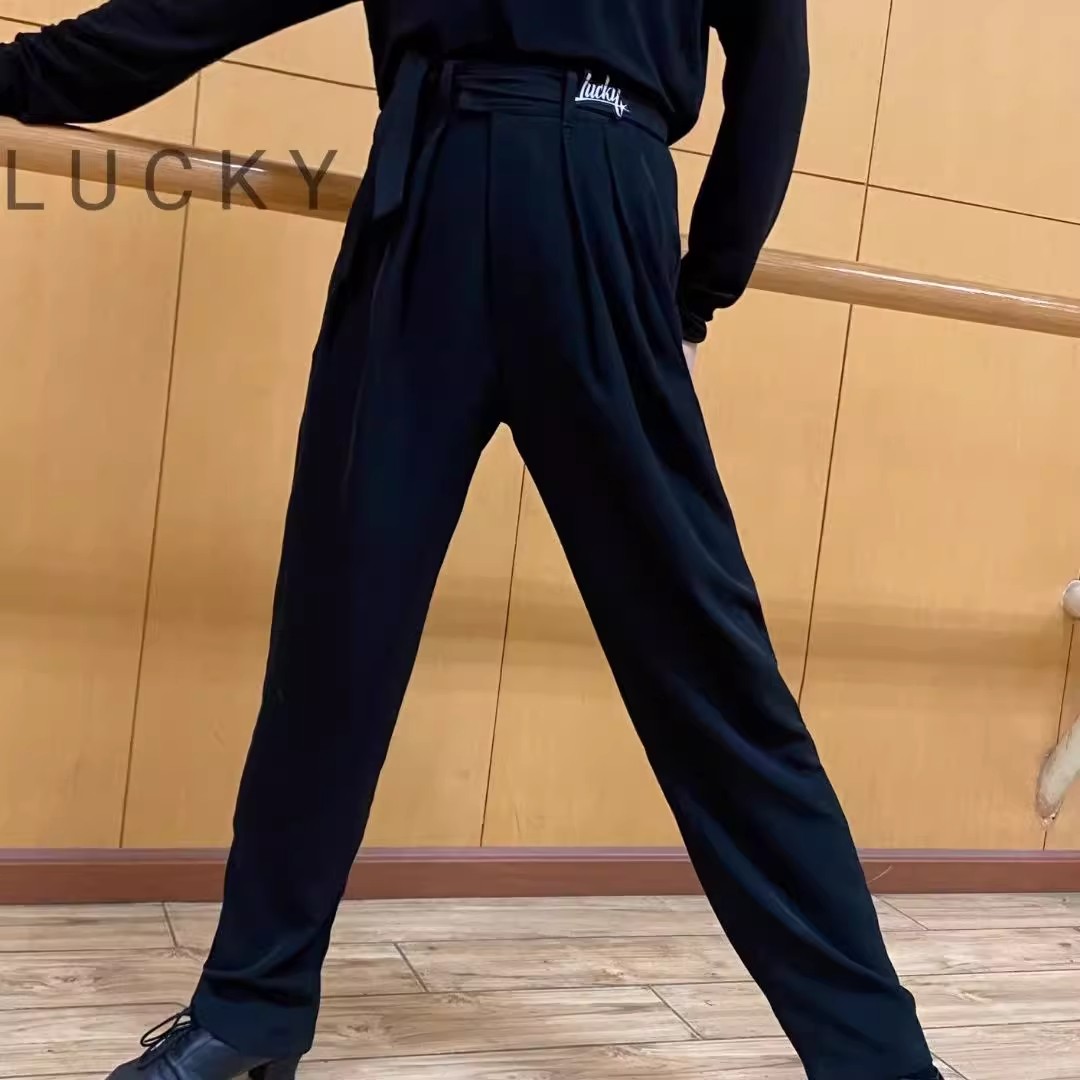 LUCKY拉丁裤男士长裤系带裤黑色西装裤宽松直筒裤男成人练功服
