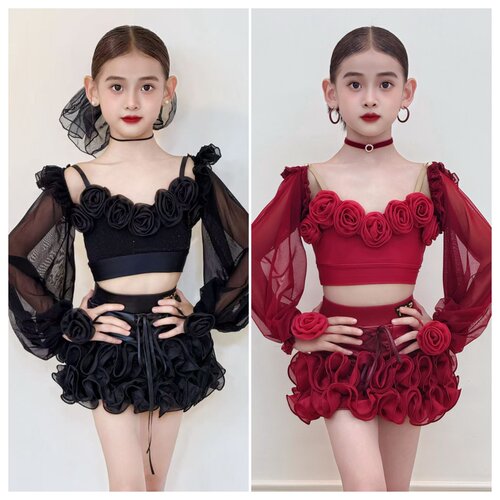 TOP拉丁舞服新款女儿童练功服吊带舞裙套装铿锵玫瑰女王归来系列