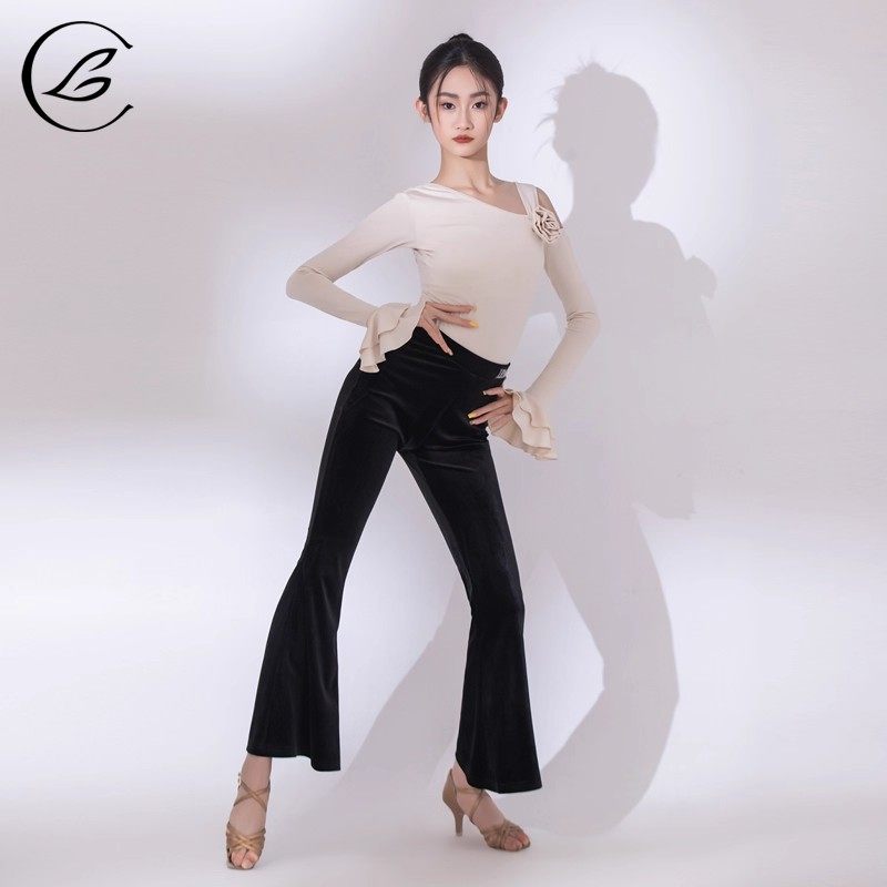 乐雅池拉丁舞服2025秋冬新款长袖斜肩裤子套装喇叭裤练功服女童,运动/瑜伽/健身/球迷用品,拉丁舞练习套装,淘宝优惠券,粉丝福利购,淘宝优惠卷