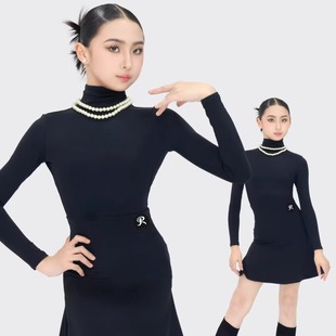 连衣裙训练服表演服 女童练功服珍珠长袖 design拉丁舞服秋冬新款
