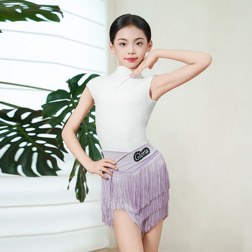 歌瑞亚拉丁舞服夏季新款女童练功服百搭短袖上衣流苏裙套装训练服