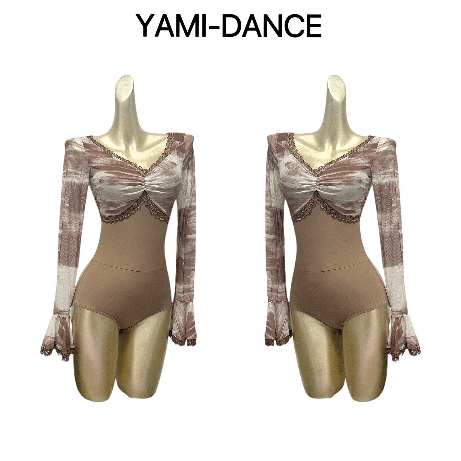 【正品】YAMI拉丁舞服女成人连体衣水墨画晕染上衣长袖女士舞蹈服