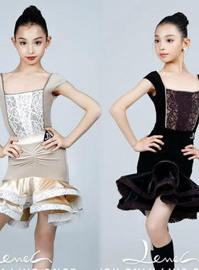 Level拉丁舞服新款女儿童练功服高端无袖坎肩方领训练表演服套装